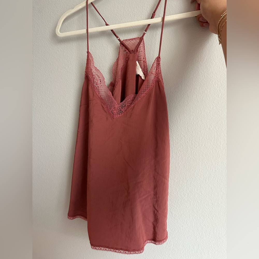 Lace Trimmed Pink Slip Top with Adjustable Straps